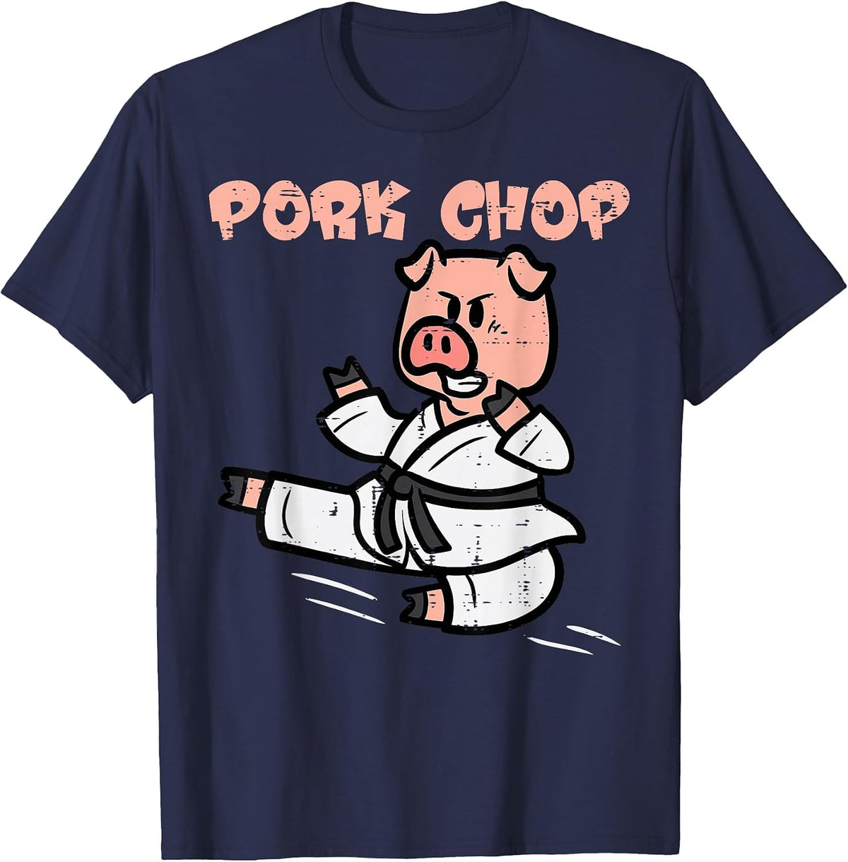 Pig Karate Pork Chop Funny Hog Swine Pun Men Boys Kids Women T-Shirt - Navy Blue
