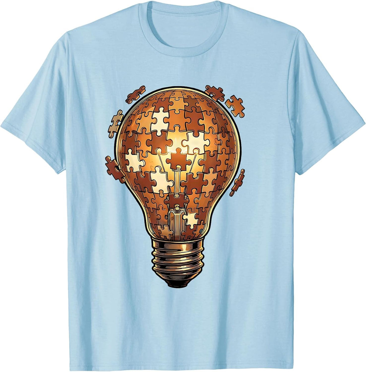 Men's Dyslexia Awareness Lightbulb Puzzle Art Design T-Shirt - Baby Blue
