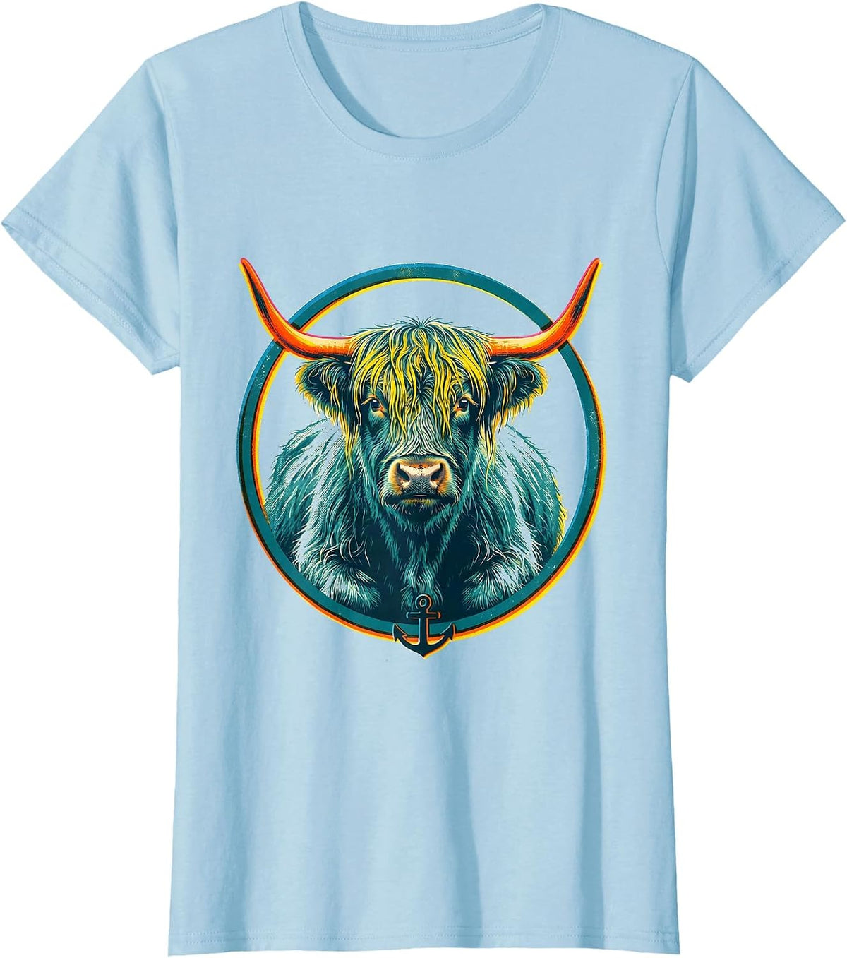 Cute Highland Cow Risograph Scottish Cow Humor T-Shirt - Baby Blue