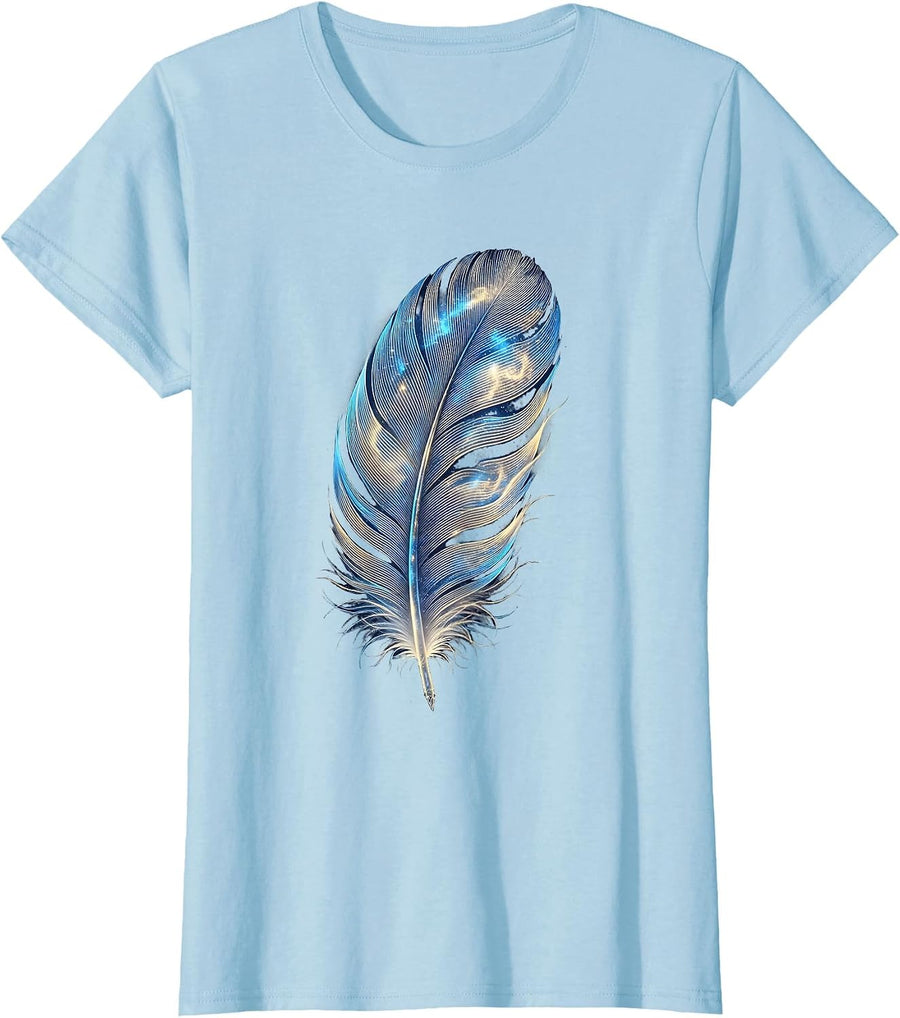 Women's Dyslexia Awareness Feather Illustration T-Shirt - Baby Blue