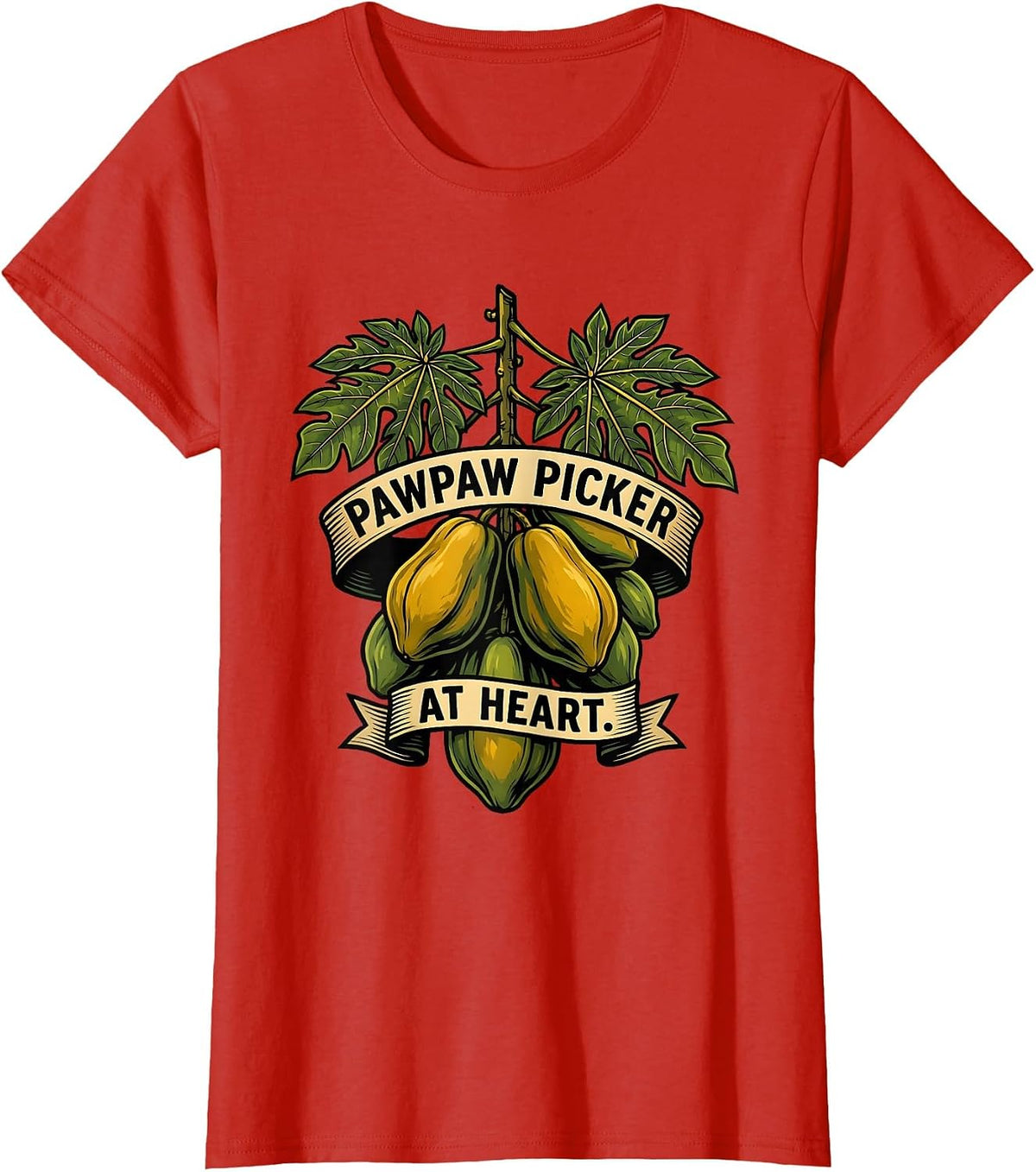 Pawpaw Picker at Heart Fruit Lover Design T-Shirt - Red