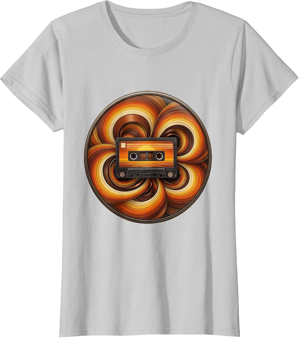 Cassette Storm Rock and Roll Wind Art Design T-Shirt - Silver Grey
