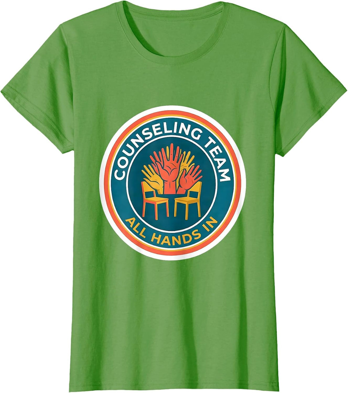 Women's Counseling Team All Hands In Groovy Retro School Counselor T-Shirt - Grass Green
