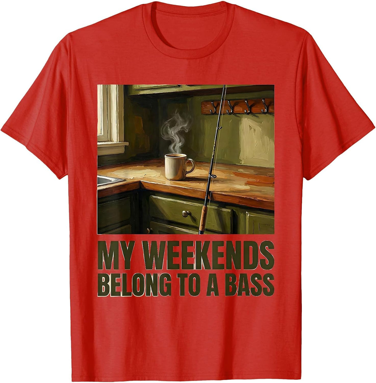 Men's My Weekends Belong To A Bass Funny Fishing Dad Fisherman T-Shirt - Red