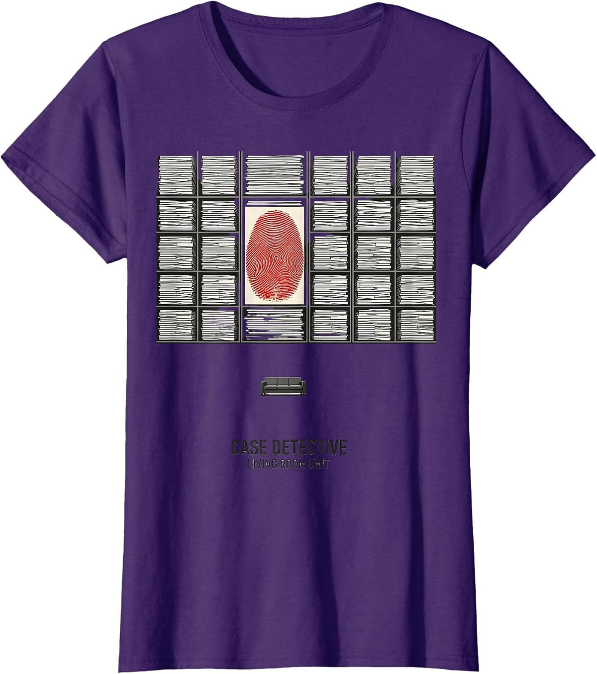 Women's Case Detective Living Room Unit True Crime Couch Fan Humor T-Shirt - Purple
