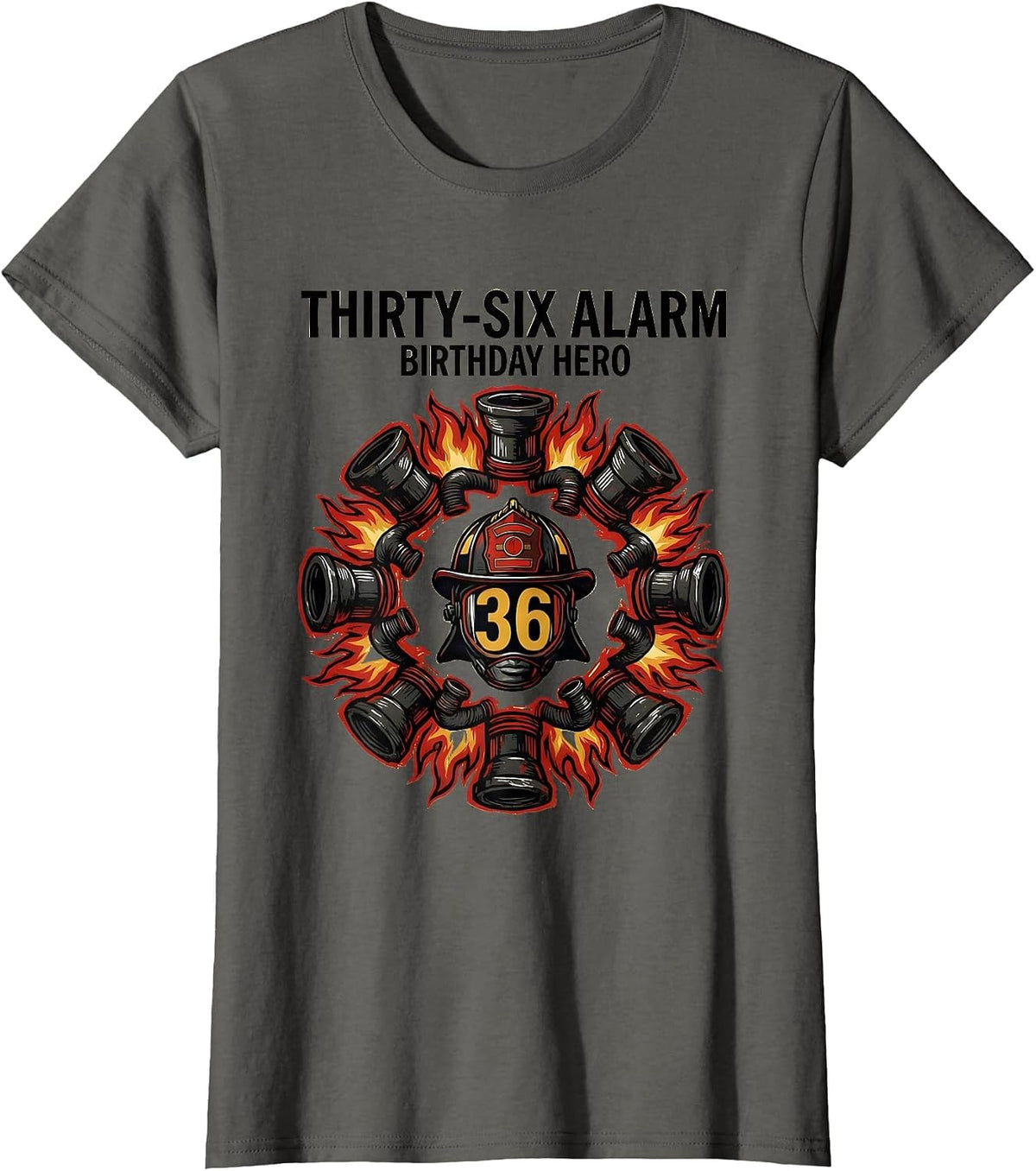 Women's Thirty-Six Alarm Birthday Hero Linocut Firefighter Toddler T-Shirt - Asphalt Grey