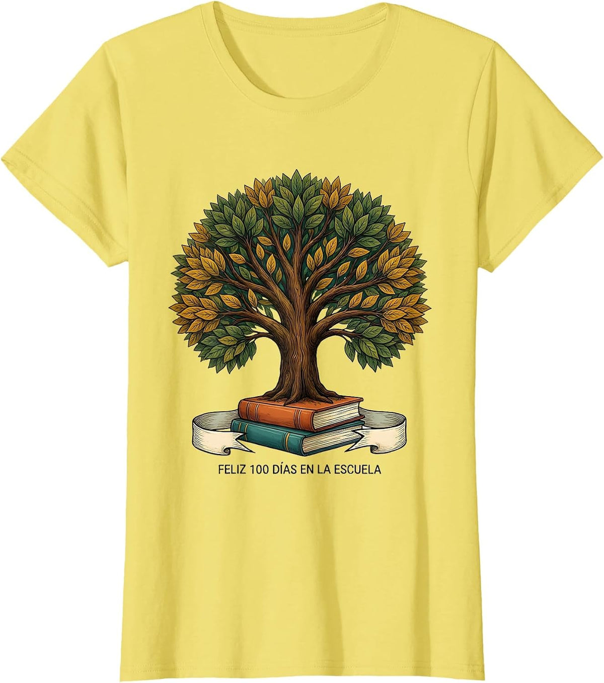 Women's Feliz 100 Días en la Escuela Cheerful Spanish Teacher 100th T-Shirt - Lemon Yellow