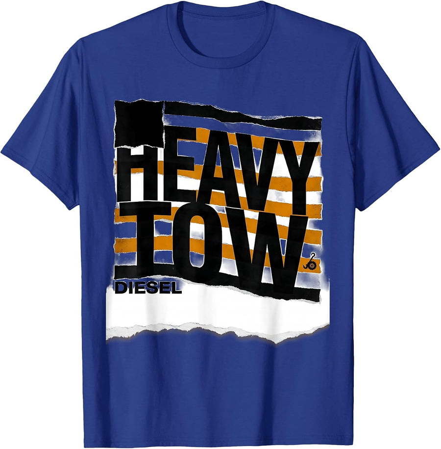 HEAVY TOW DIESEL Distressed American Flag Truck Driver T-Shirt - Royal Blue