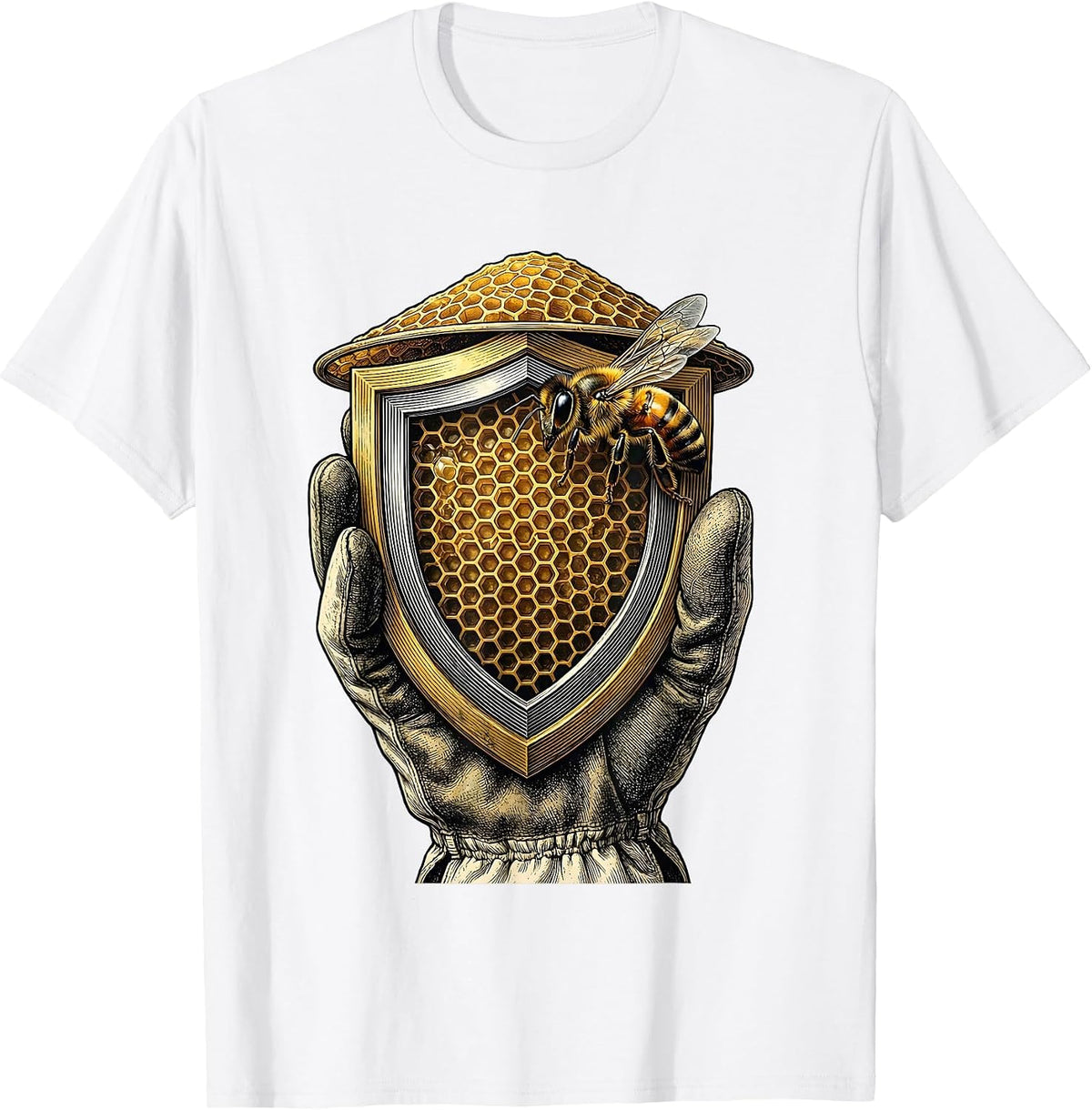 Men's Sealed Shield Beekeeper Honey Frame Emblem T-Shirt - White