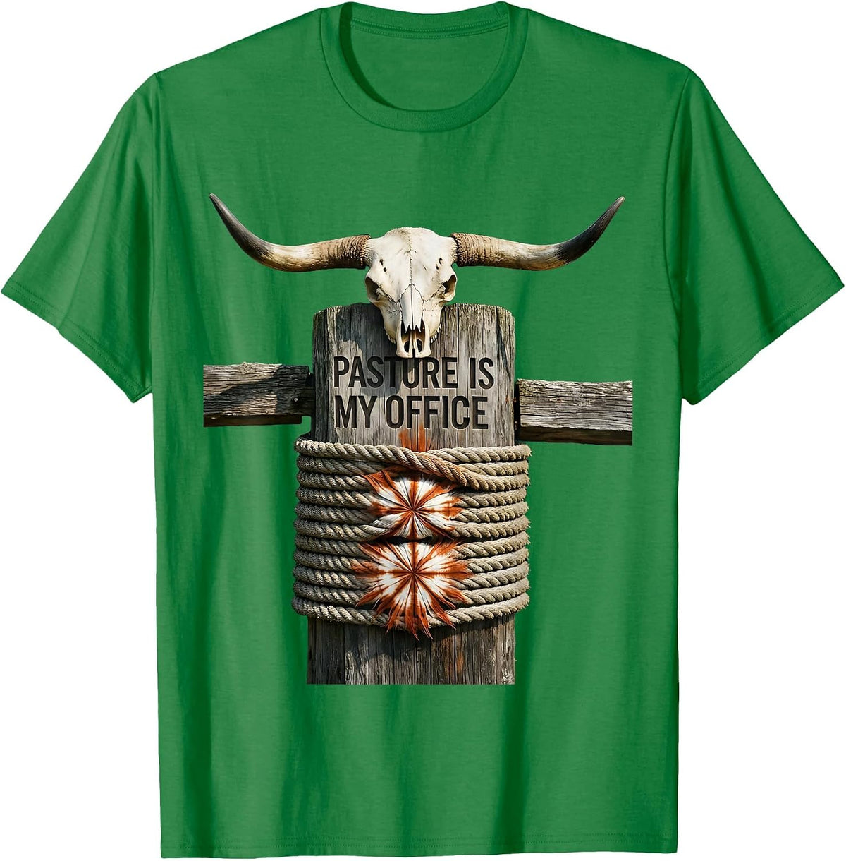 Men's Pasture Is My Office Funny Cow Farmer Design T-Shirt - Kelly Green