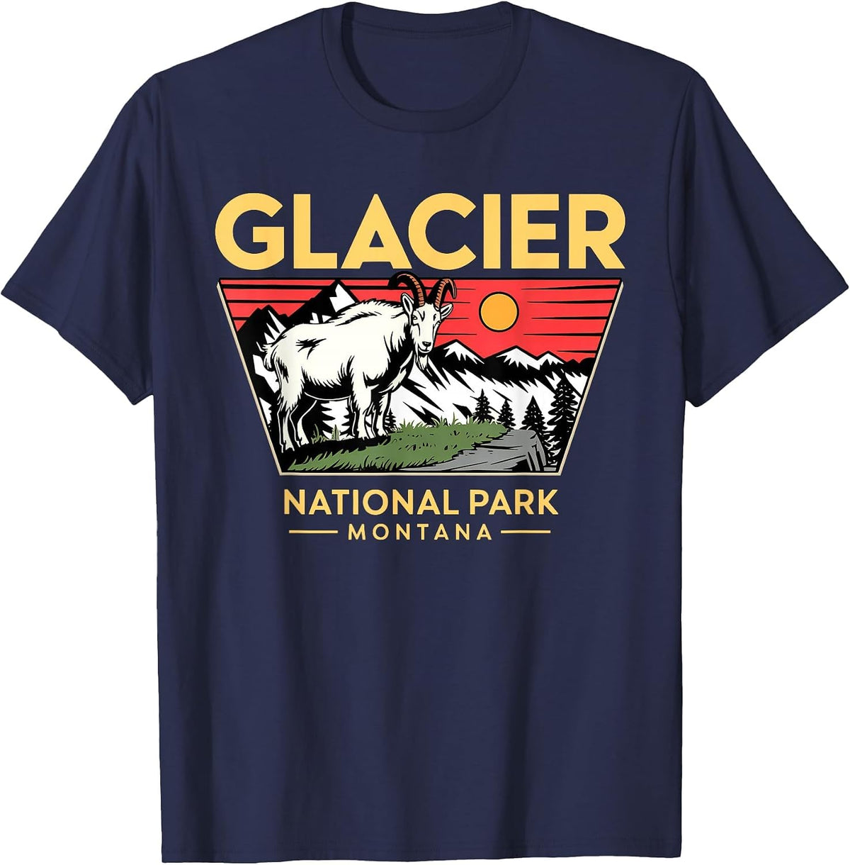 Glacier National Park Mountain Goat for Nature Lovers T-Shirt - Navy Blue
