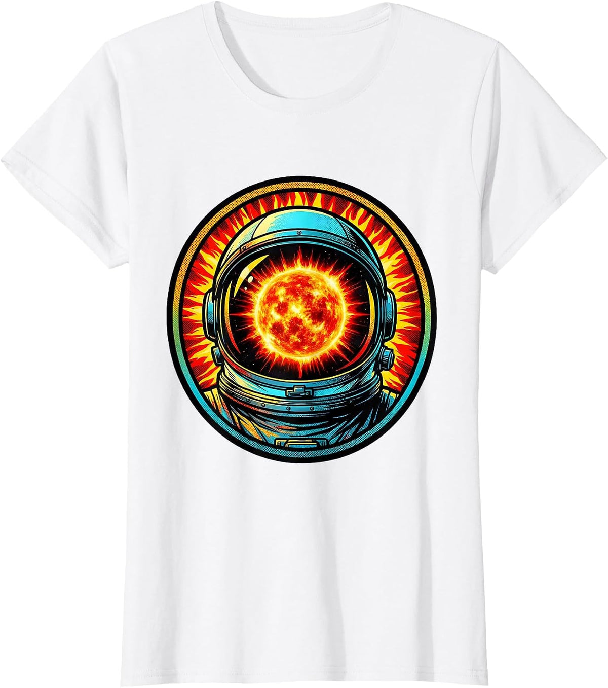 Women's Astronaut Helmet Burning Star Space Illustration T-Shirt - White