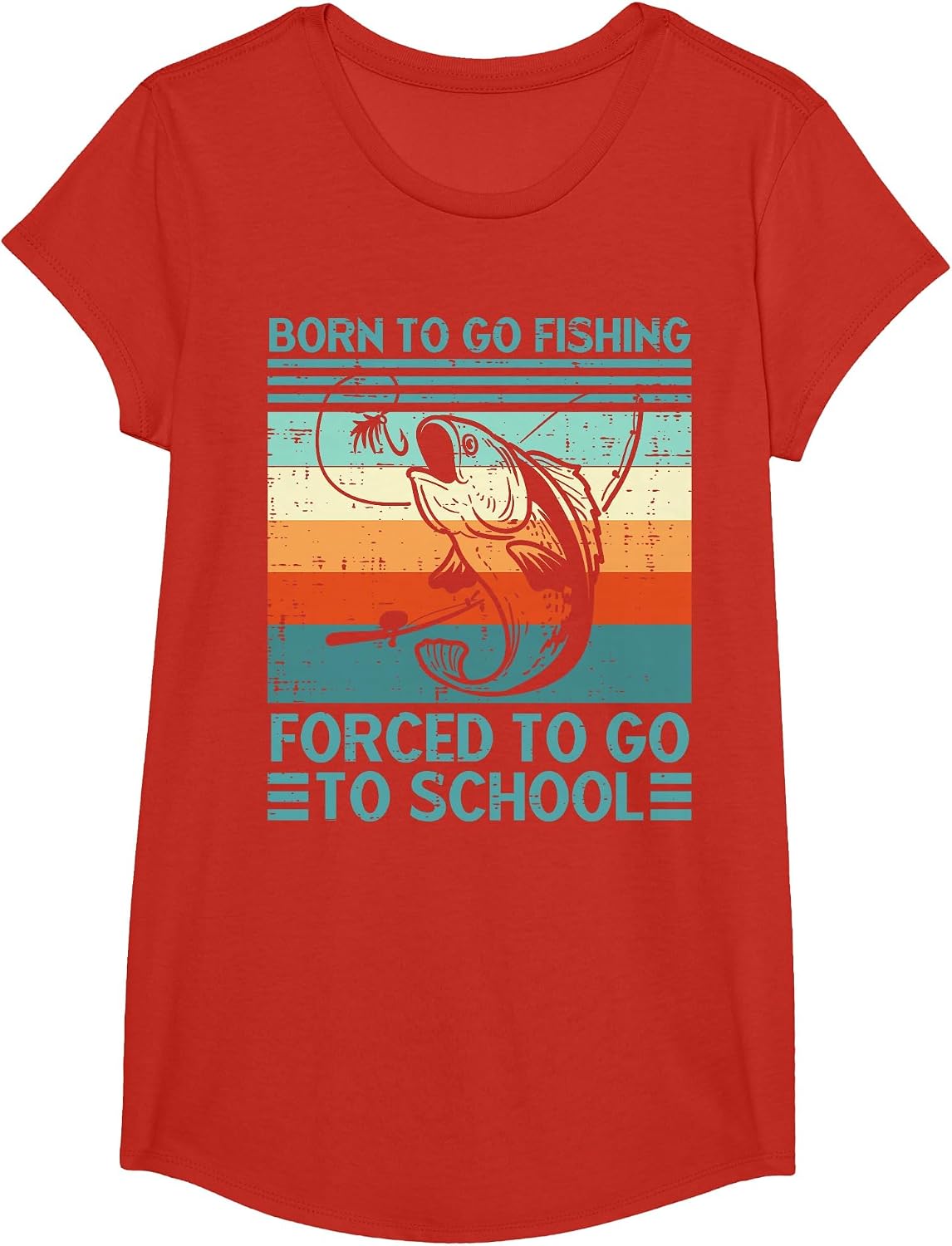 Born to Go Fishing Forced School Funny Men Women Kids Boys T-Shirt - Girls Red