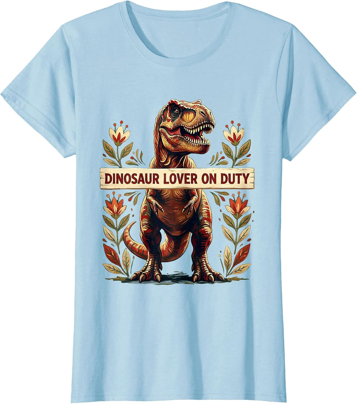 Dinosaur Lover On Duty T-Rex Graphic Design T-Shirt - Baby Blue