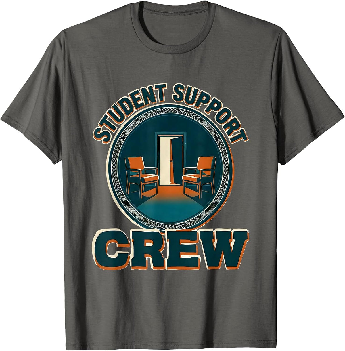 Student Support Crew Groovy Retro School Counselor T-Shirt - Asphalt Grey