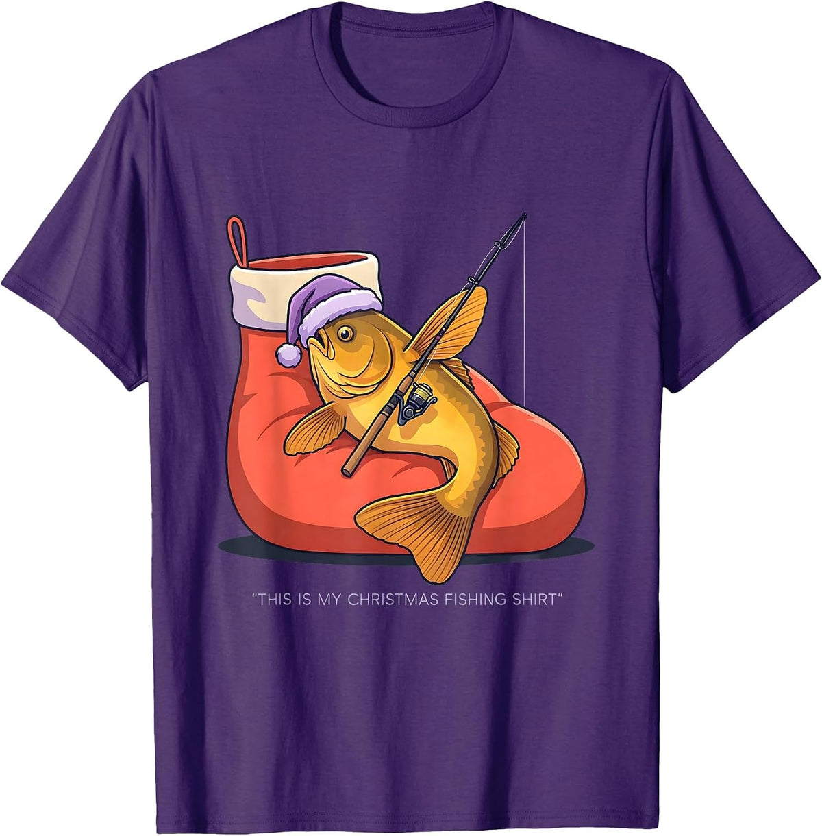 Men's This Is My Christmas Fishing Shirt Funny Fisherman Santa Hat T-Shirt - Purple