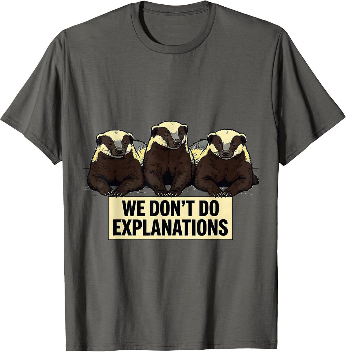 We Don't Do Explanations Funny Honey Badger Animal Humor T-Shirt - Asphalt Grey