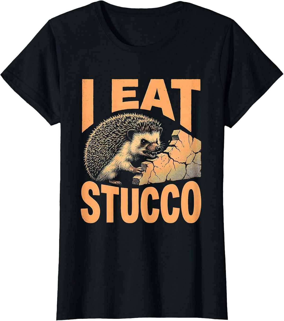 Women's I Eat Stucco Funny Cursed Hedgehog Meme Absurdist Humor T-Shirt - Black