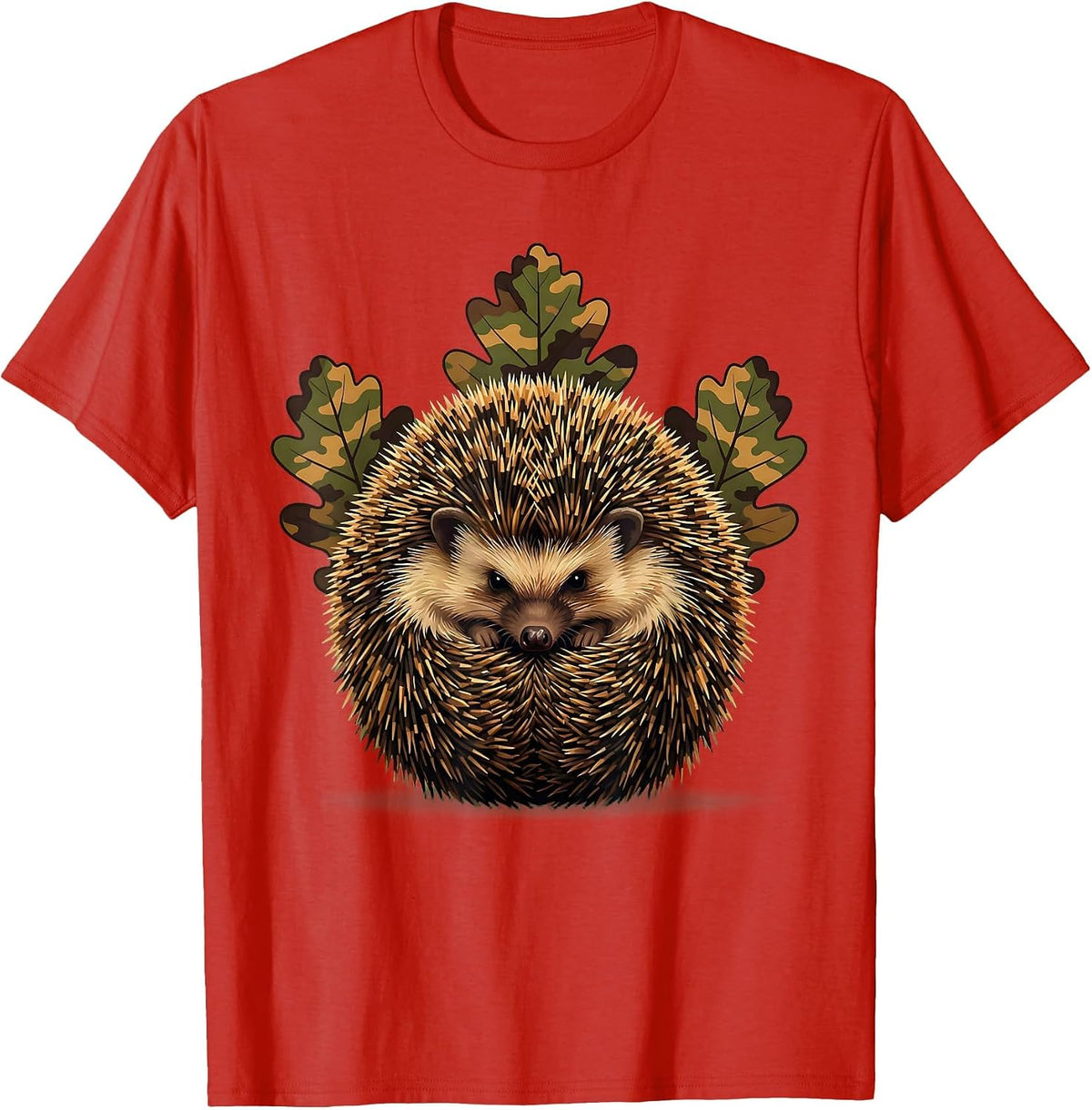Men's Toddler Camo Hedgehog Curled in Leaves T-Shirt - Red