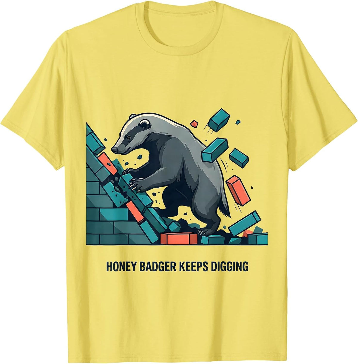 Honey Badger Keeps Digging Funny Animal Lover Meme Humor T-Shirt, Men, Lemon Yellow, X-Large - As Pictured