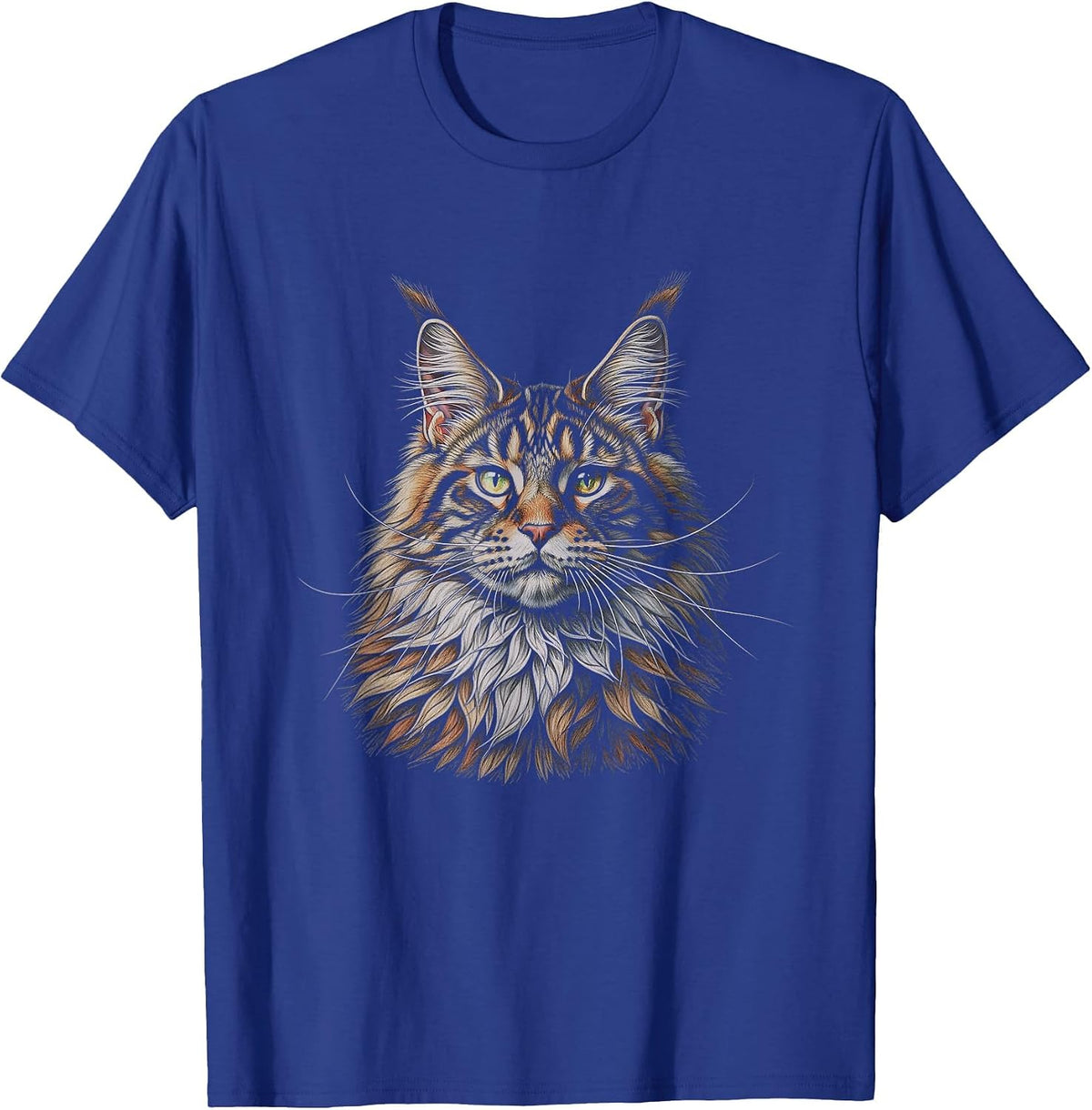 Maine Coon Cat Drawing Art Design T-Shirt - Royal Blue