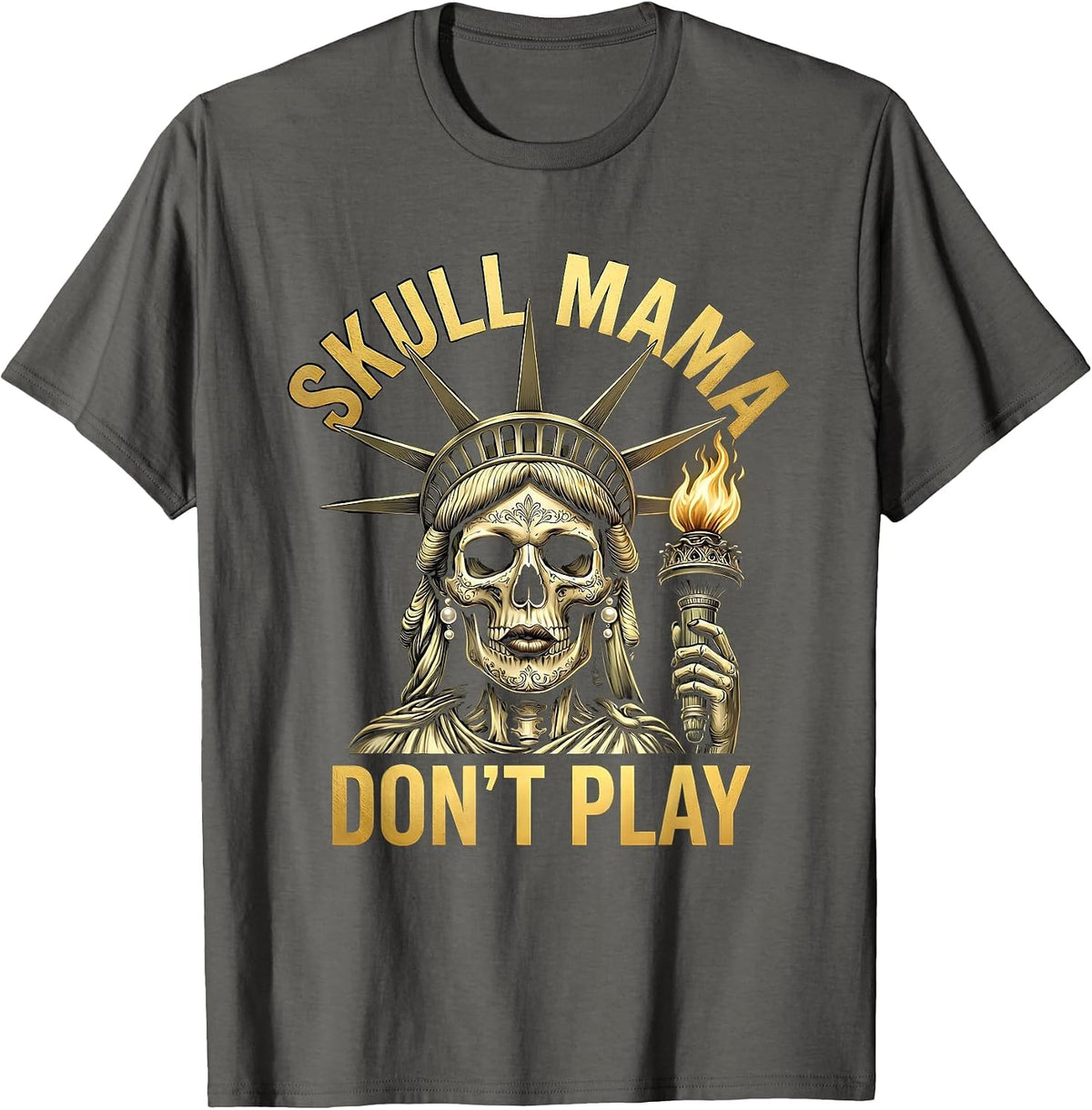 Skull Mama Don't Play Bold Graphic Design T-Shirt - Asphalt Grey