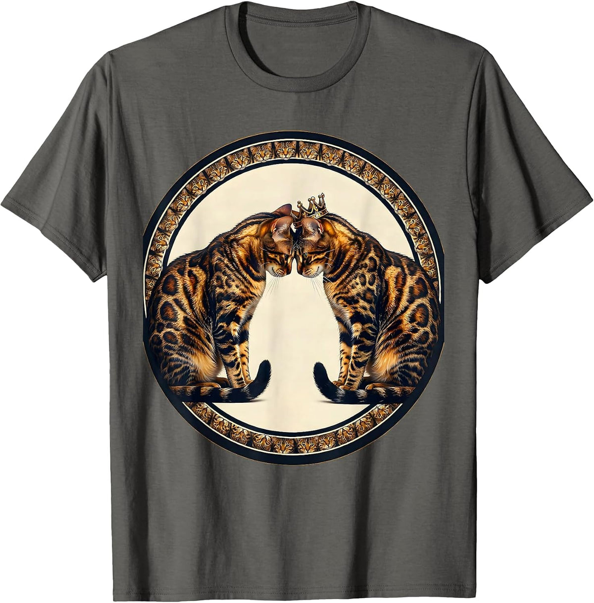 Men's Bengal Cat Lover Grooming Duo Illustration T-Shirt - Asphalt Grey