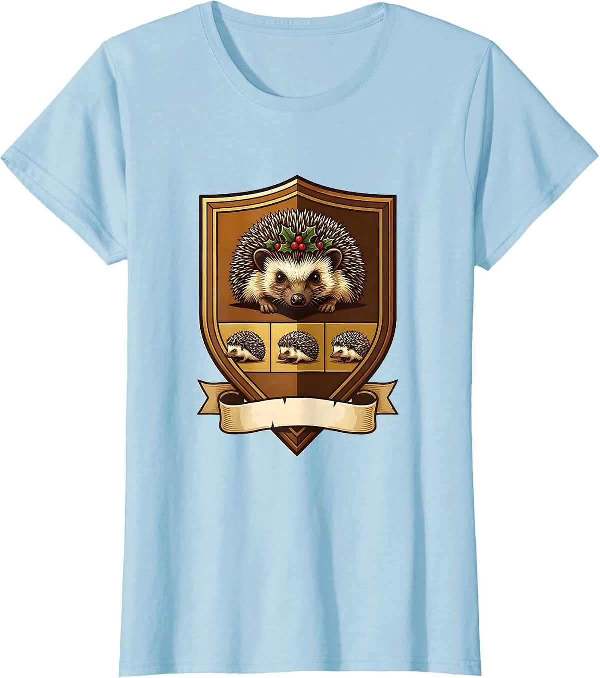 Women's Hedgehog Crest Emblem Cute Hedgehog Lover Christmas T-Shirt - Baby Blue