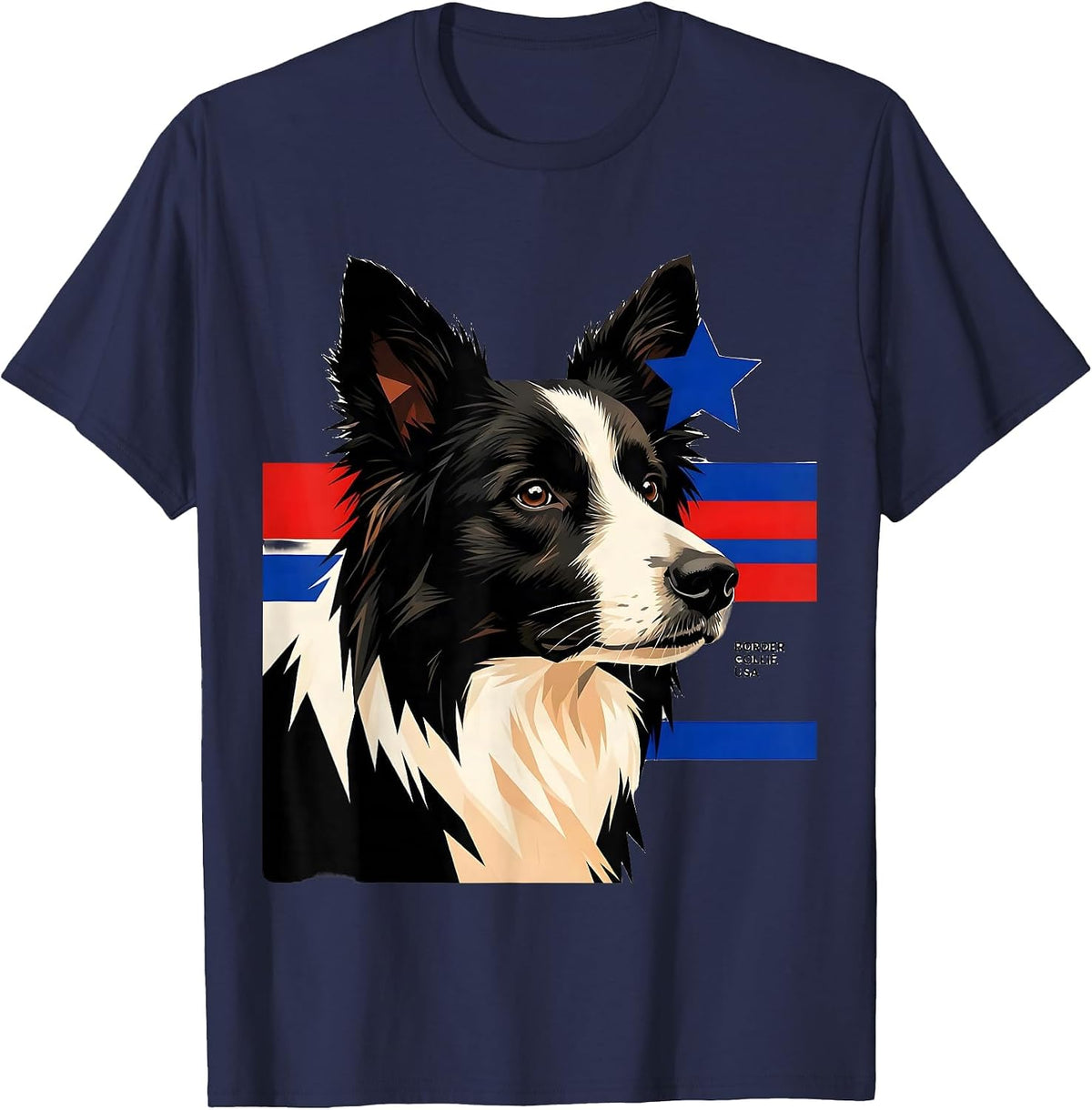 Men's Border Collie USA Patriotic Dog Lover 4th Of July T-Shirt - Navy Blue