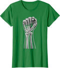 Women's Skeleton Fist Raised Defiant Pose X-Ray Art T-Shirt - Kelly Green