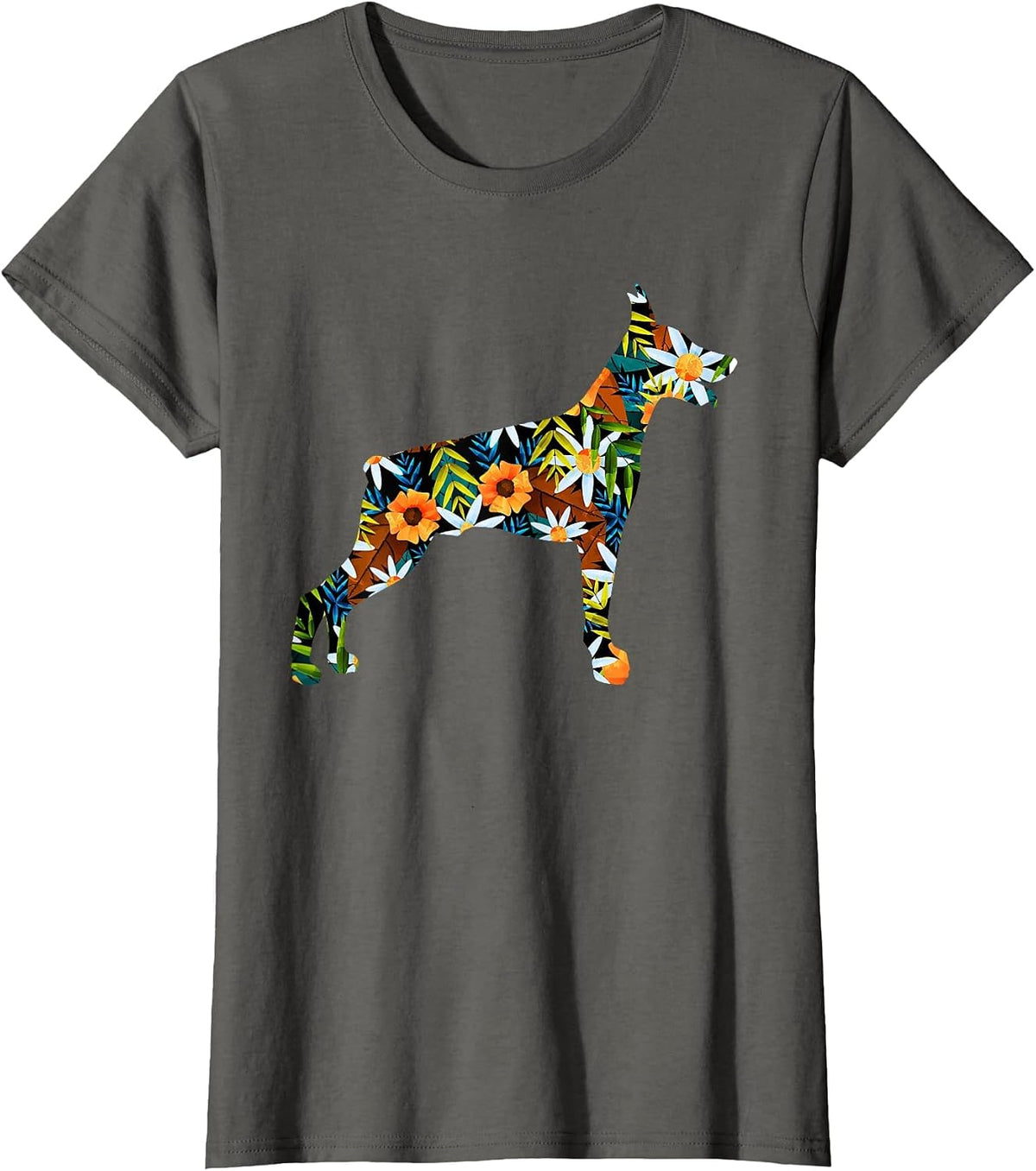 Funny Doberman Art for Men Women Floral Doberman Pinscher T-Shirt - Asphalt Grey