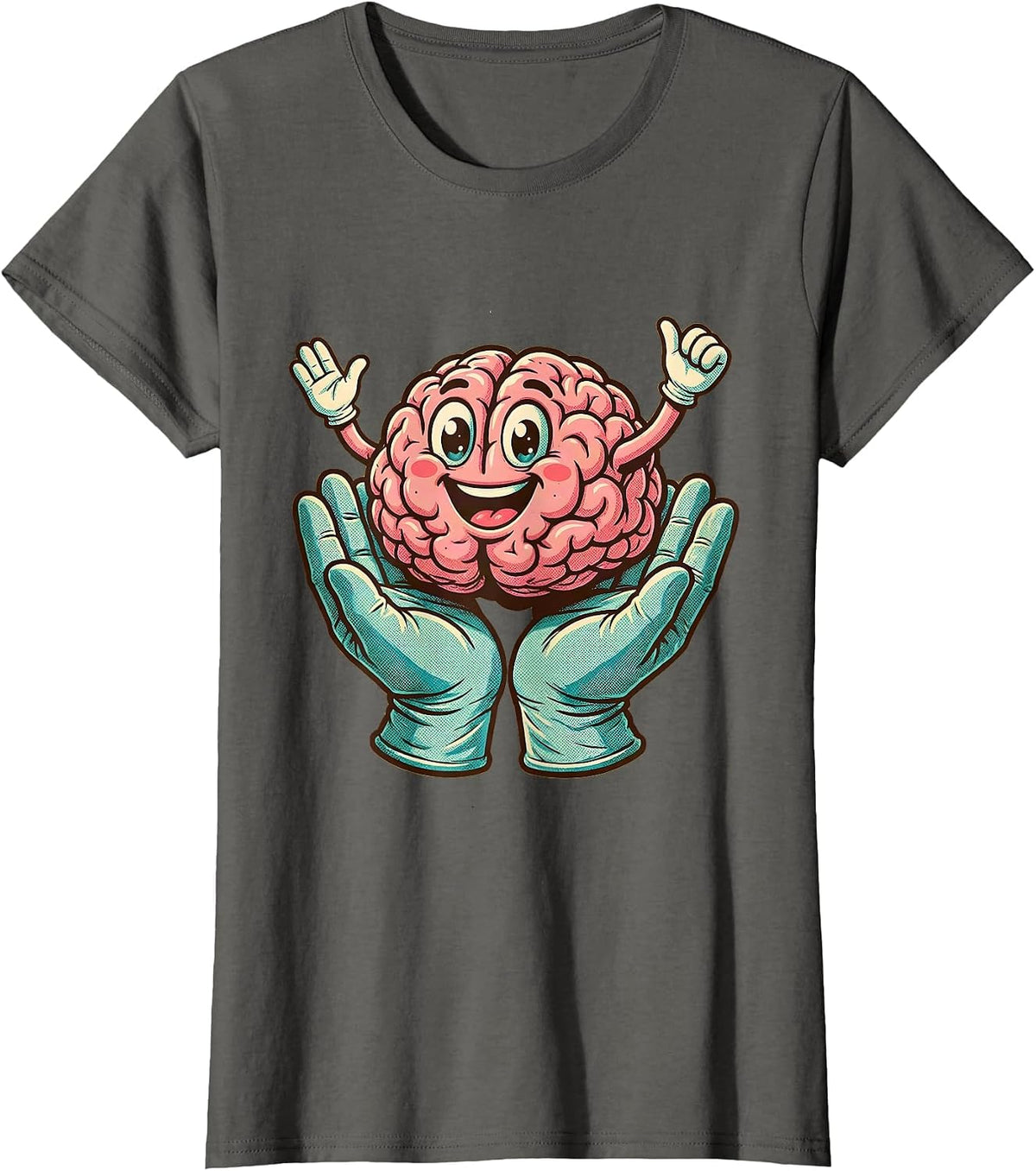 Women's Smiling Brain Surgeon Hands Dark Humor Graphic T-Shirt - Asphalt Grey