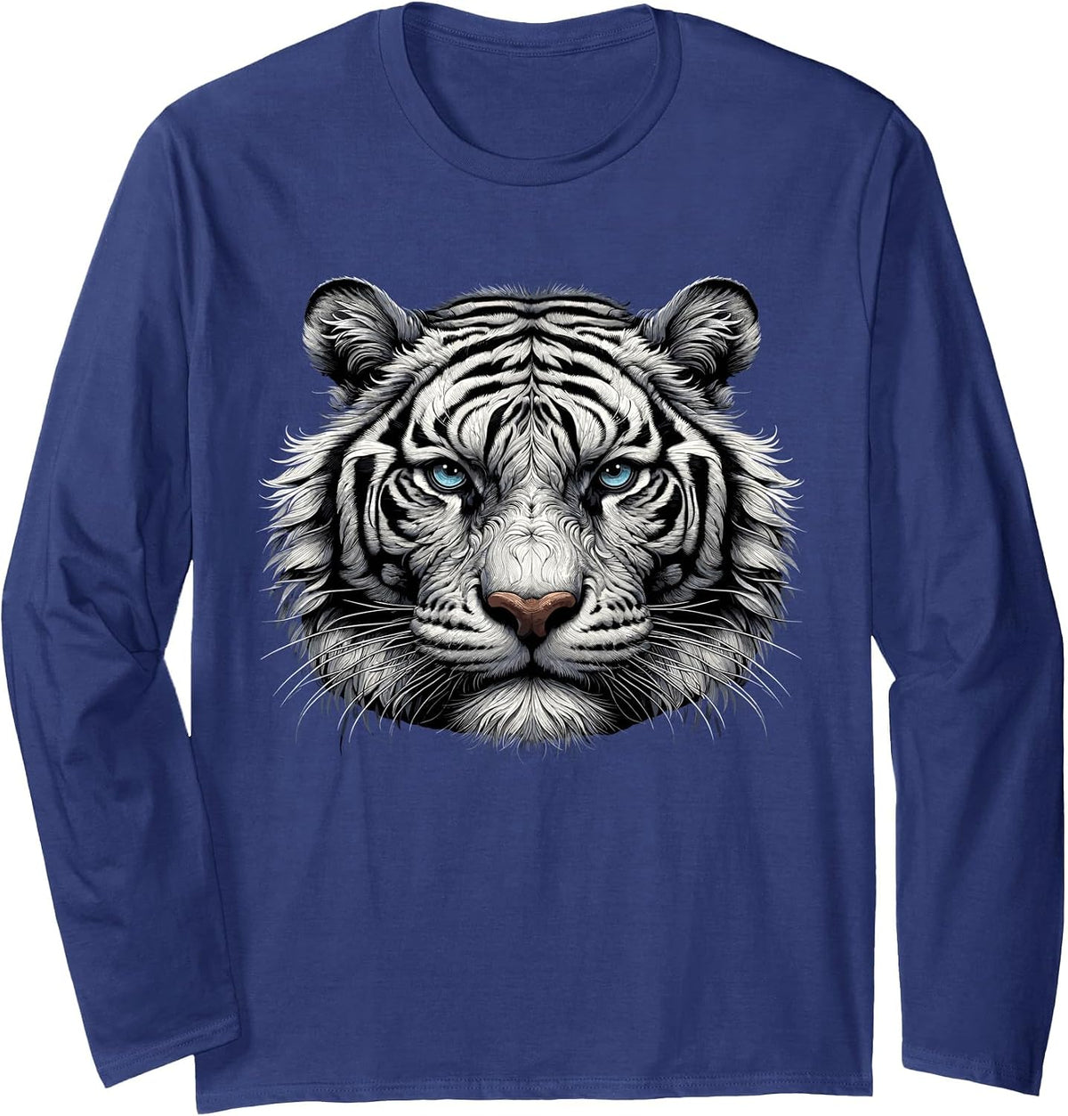 White Bengal Tiger Animal Long Sleeve T-Shirt - Adult Unisex Navy Blue