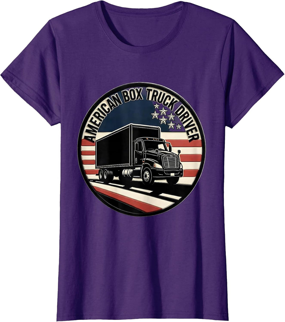 Women's American Box Truck Driver Patriotic Trucker Pride Linocut T-Shirt - Purple
