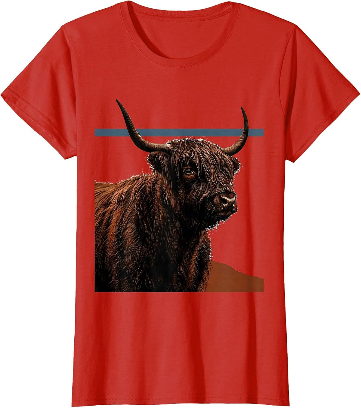 Women's Highland Cow Shaggy Back Flat Graphic Cute Scottish Humor T-Shirt - Red