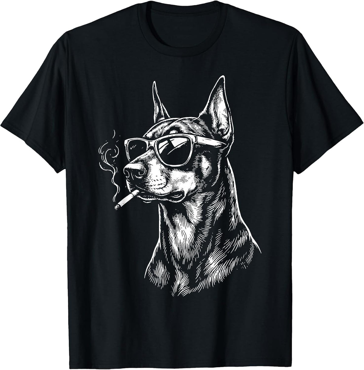Doberman Smoking Cigarette T-Shirt - Black