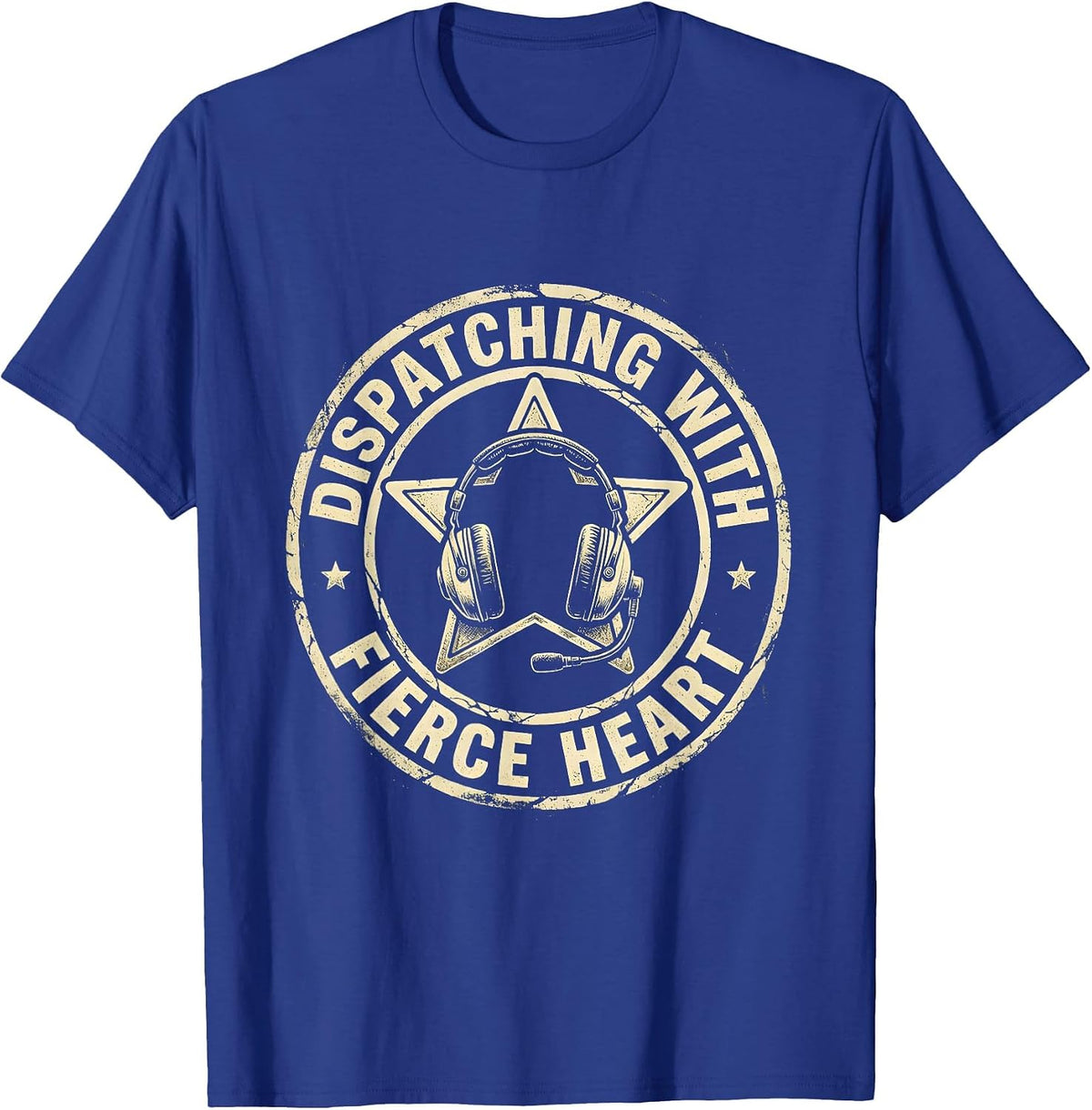 911 Dispatcher Dispatching with Fierce Heart Design T-Shirt - Royal Blue
