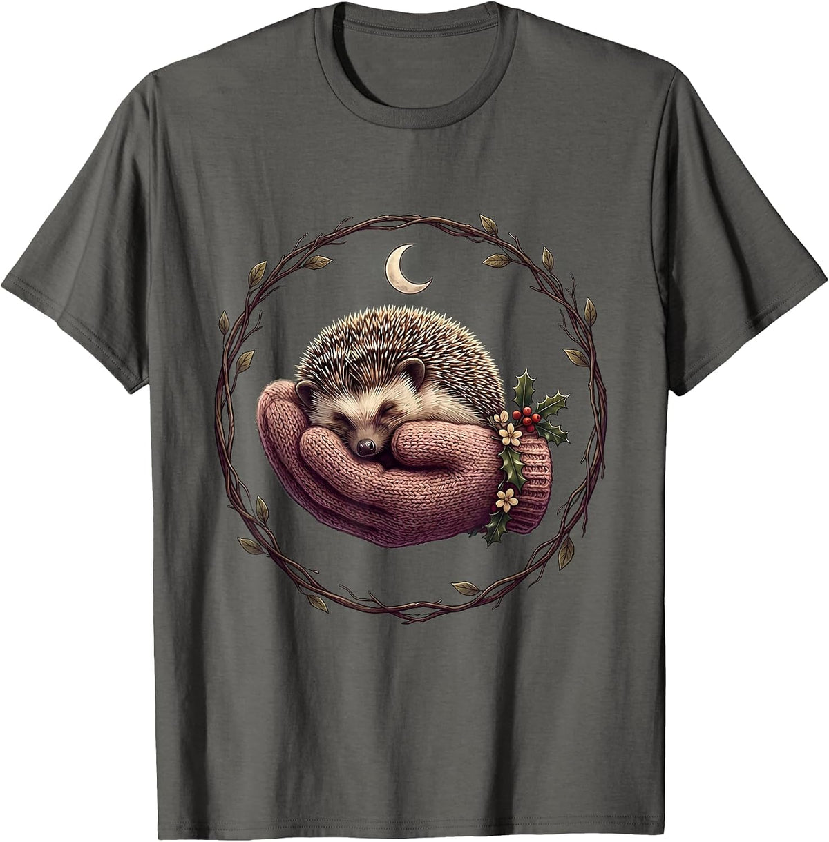 Cozy Hedgehog Curled in a Warm Mitten T-Shirt - Asphalt Grey