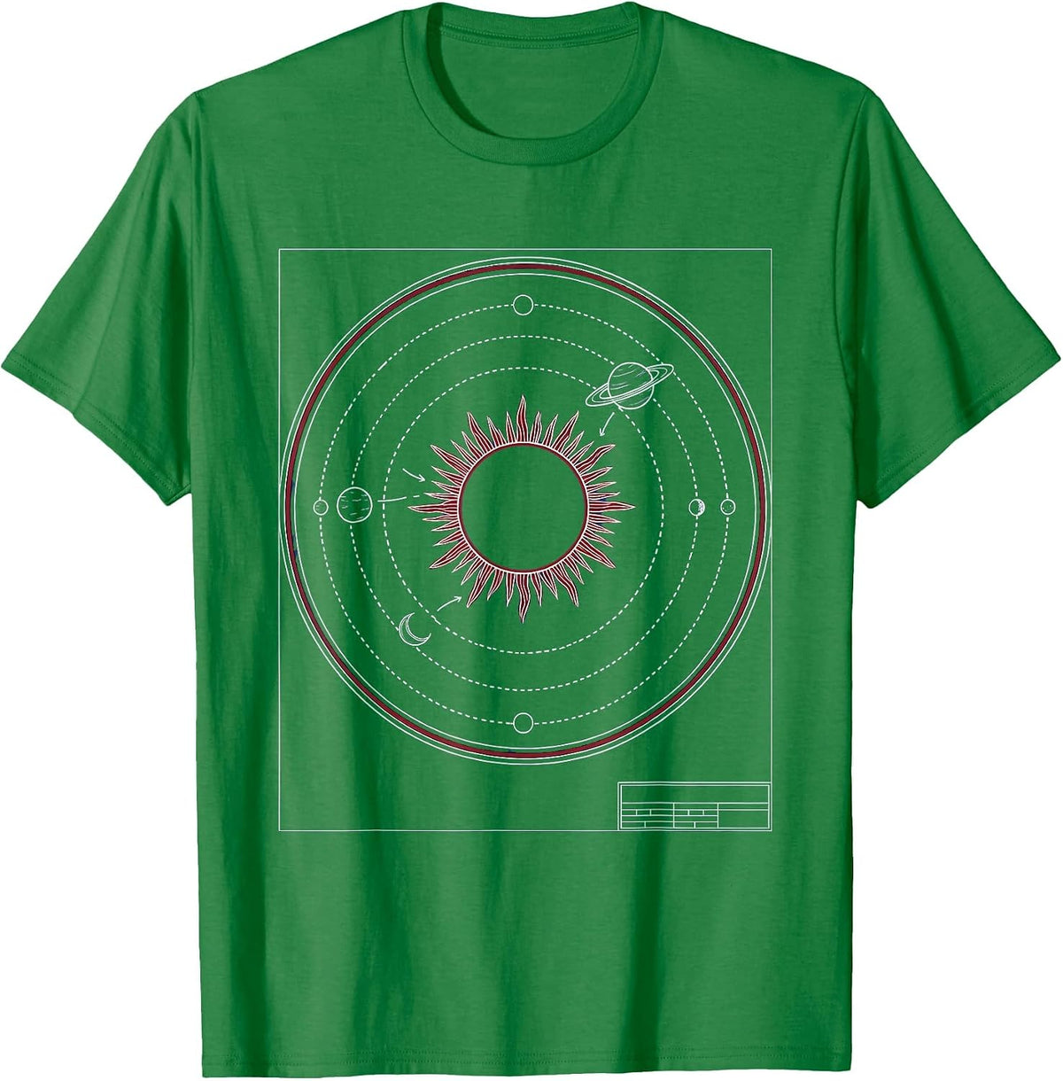 Men's Solar System Planets Orbiting Radiant Sun T-Shirt - Kelly Green