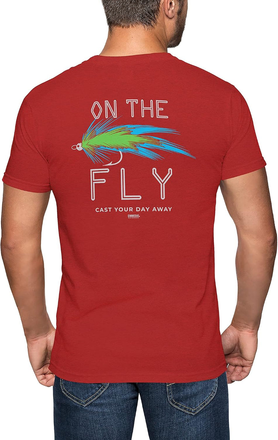 GIMMEDAT Fishing Men Shirt On The Fly T-Shirt Husband Outdoor Gift - Heather Red