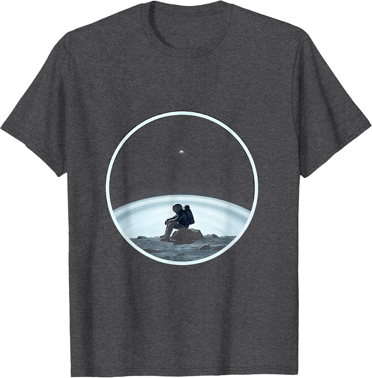 Lonely Astronaut on Pluto Sad Space Illustration T-Shirt - Dark Heather Grey