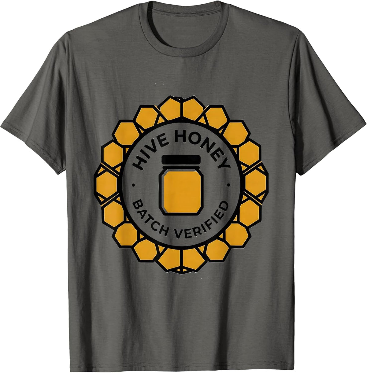 Hive Honey Batch Verified Geometric Beekeeper Honey Humor T-Shirt - Asphalt Grey