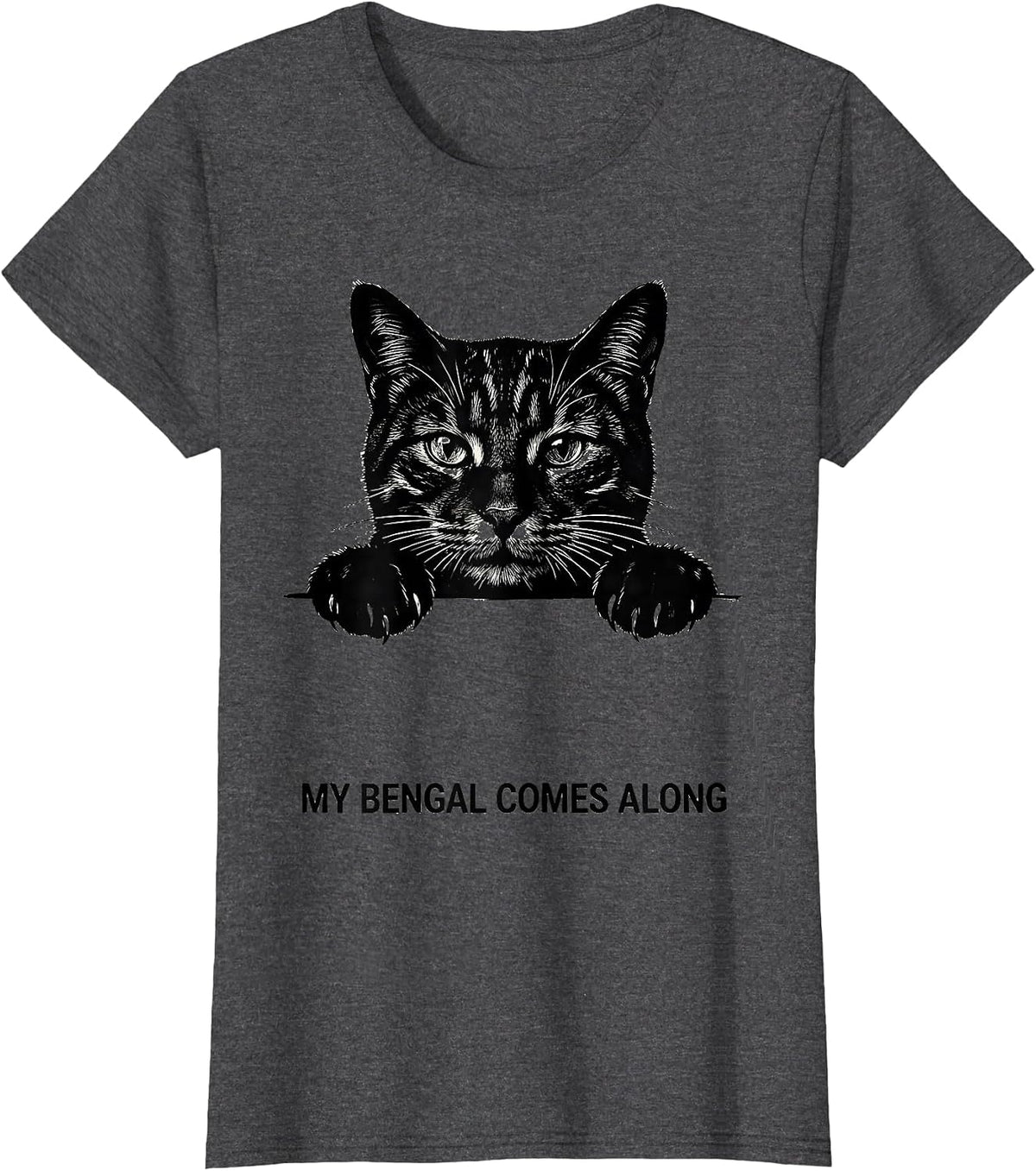 Women's My Bengal Comes Along Cute Cat Lover Pocket Pet Novelty T-Shirt - Dark Heather Grey
