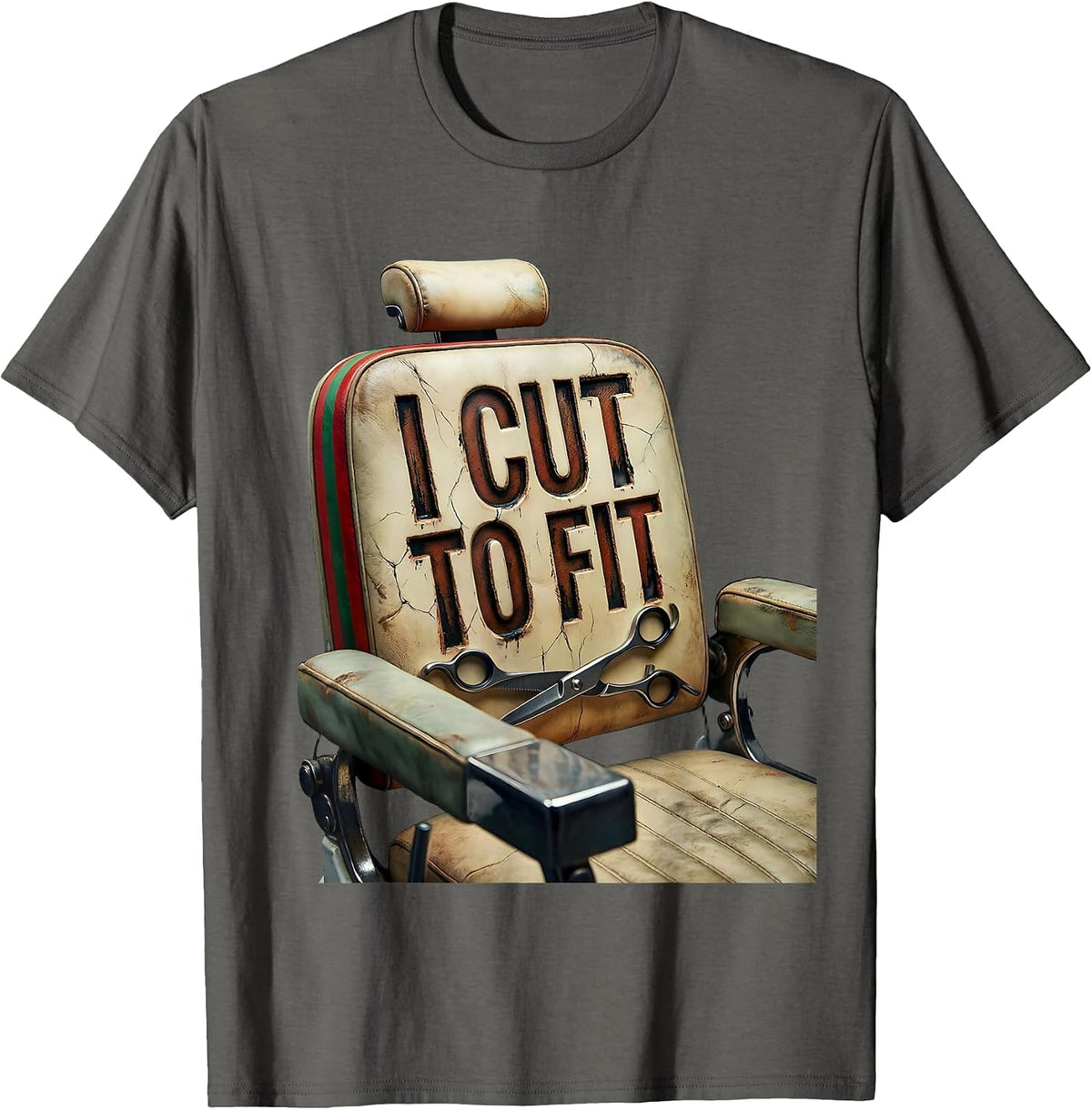 Men's I Cut To Fit Distressed Funny Barber Hairdresser Christmas T-Shirt - Asphalt Grey