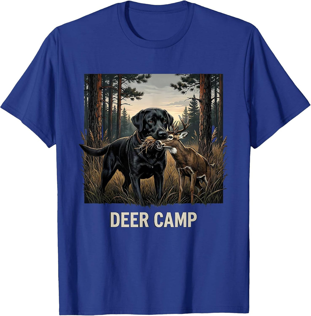 Deer Camp Retro Southern Local Boy Black Lab Hunting T-Shirt - Royal Blue