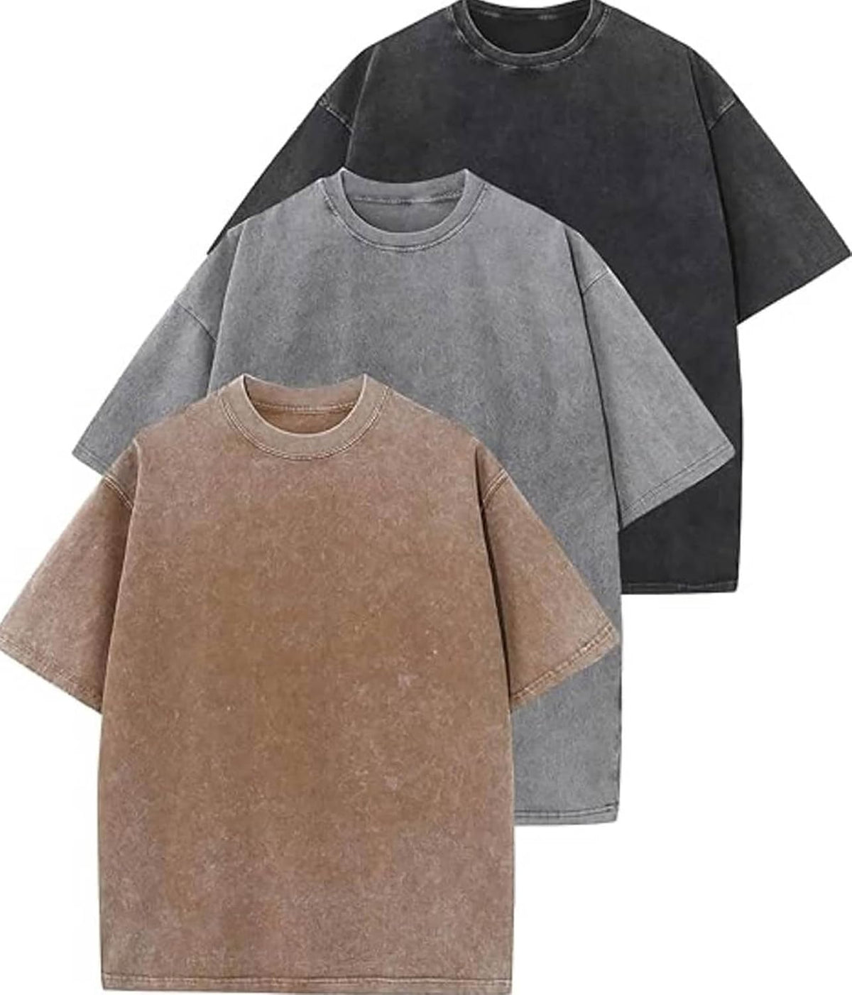 HYPESTFIT Men's Oversized Vintage Washed T-Shirt - Acid Wash Tee Boxy Loose Fit Drop Shoulder Streetwear Top - 01