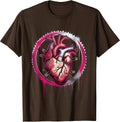 Punk Stitched Heart With Staples and Pins T-Shirt - Brown