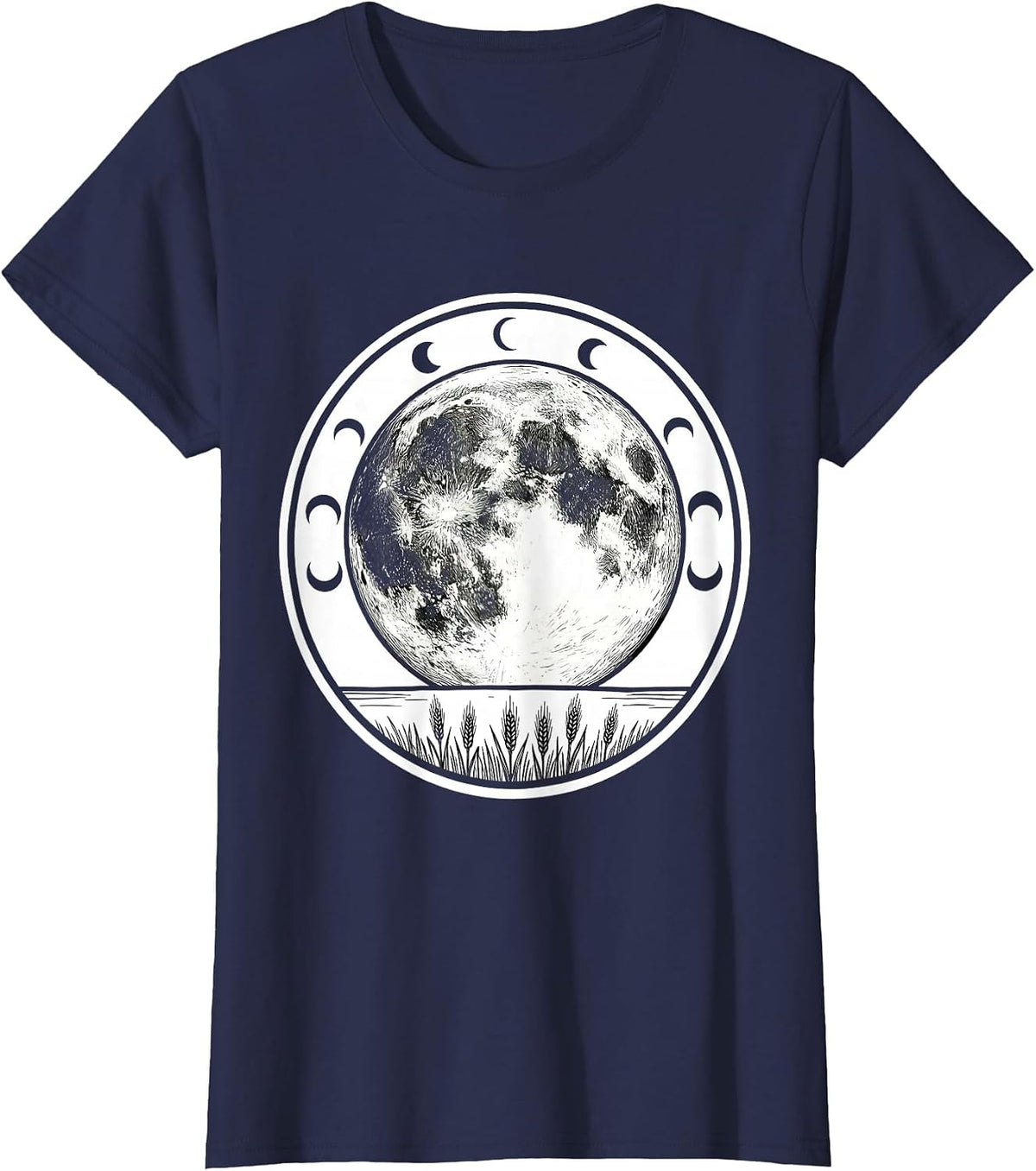 Women's Lunar Cycle Moon Phase Astronomy Astrology Celestial T-Shirt - Navy Blue