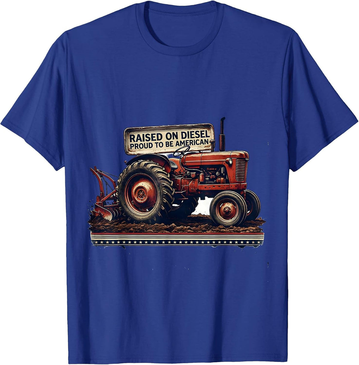 Men's Raised On Diesel, Proud To Be American Vintage Farmer T-Shirt - Royal Blue