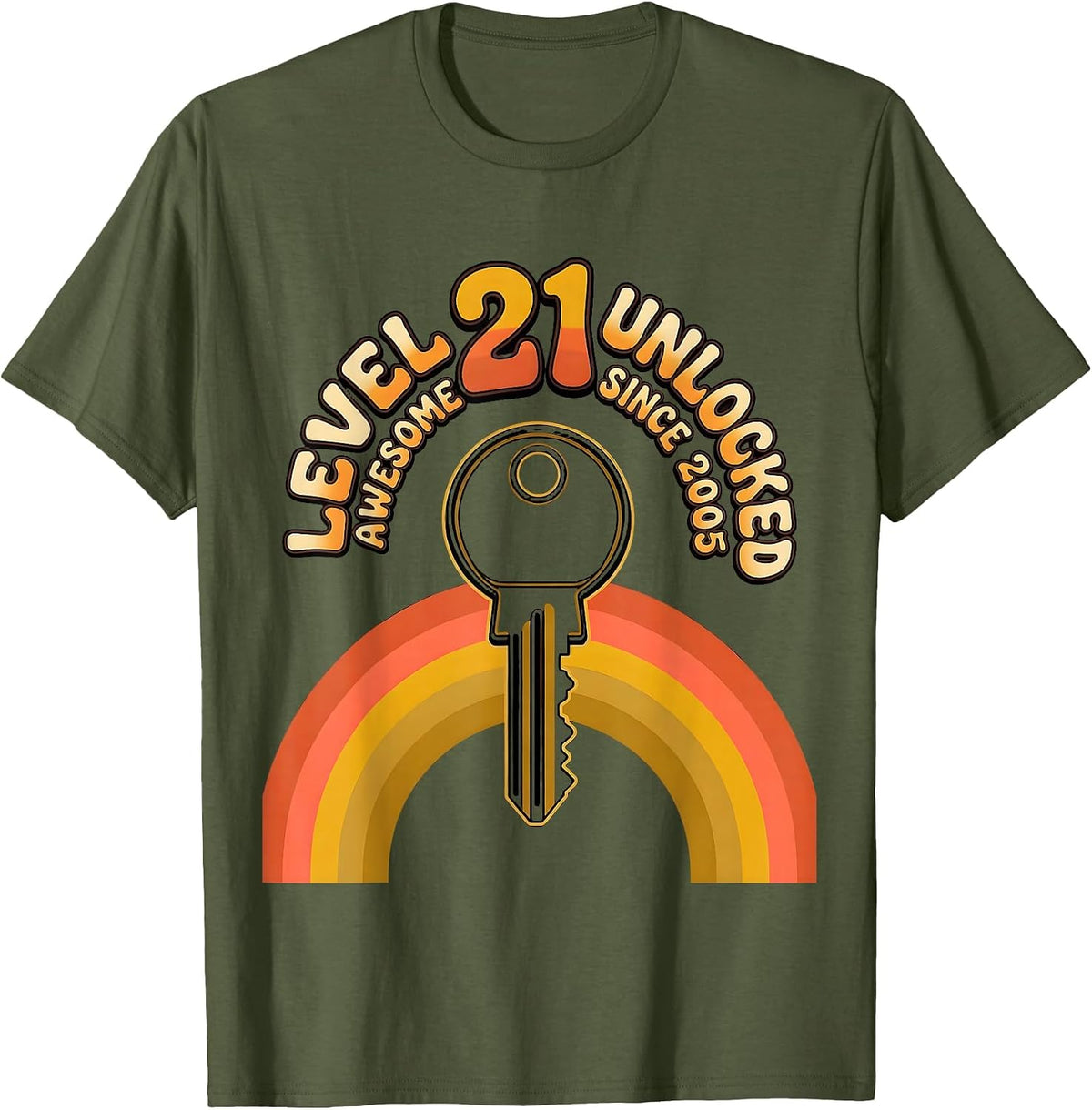 Level 21 Unlocked Awesome Since 2005 Retro Vintage Gamer T-Shirt - Olive Green